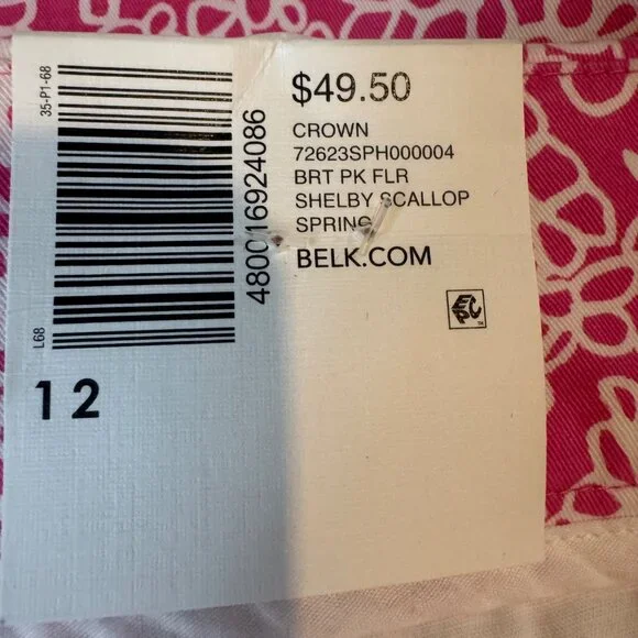 Crown Ivy Shelby Scallop Shorts Womens Pink White Printed 4" Size 12 - Picture 3 of 11